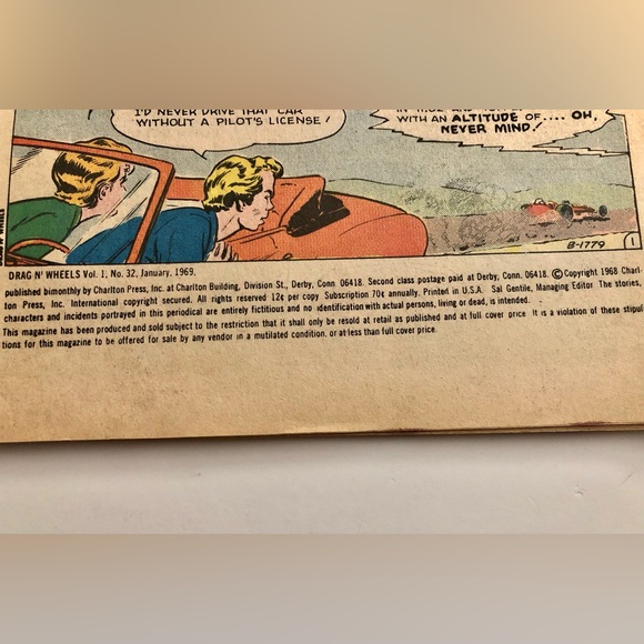 RARE VINTAGE CHARLTON COMICS DRAG ‘N WHEELS NO. 32 JAN 1969 - Picture 6 of 16